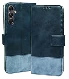 SESS XUSIVE Flip Back Cover Case Dual-Color Leather Finish Inbuilt Stand & Pockets Wallet Style Flip Case for Samsung Galaxy M34 5G / F34 5G - Blue & Sky Blue