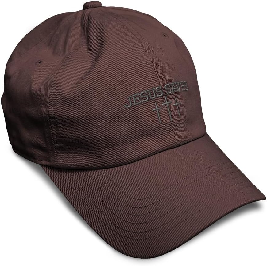 'Jesus Saves' Gold Embroidery Baseball Cap – Acrylic Dad Hat – Adjustable – One Size – Christian Theme