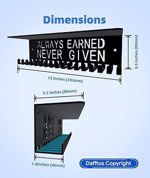 Dafftos Awards Always Earned Never Given Medal Display Hanger Holder Bib Ribbon Rack Hooks Organizer Awards Ribbon Wall Mount Easy to Assemble Fashion Display