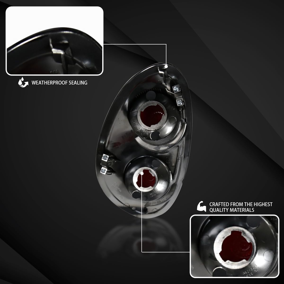 Autozensation Compatible with 2001-2005 Chrysler PT Cruiser, Left + Right Pair Assembly, Black Tail Lights