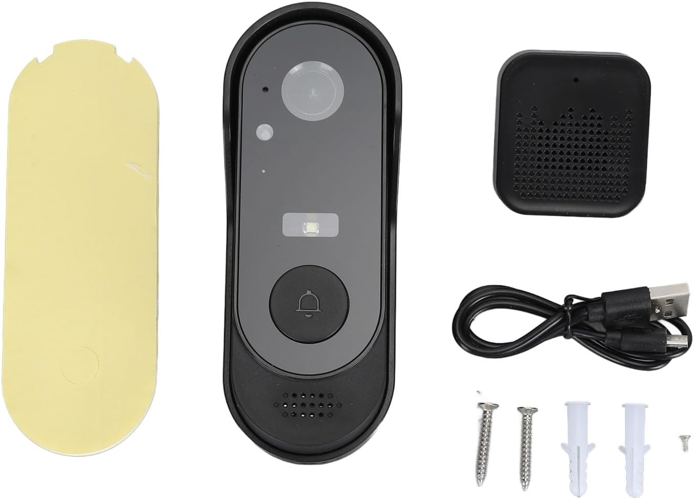 All components of the Cuifati Wireless HD Video Doorbell Camera laid out on a white surface.