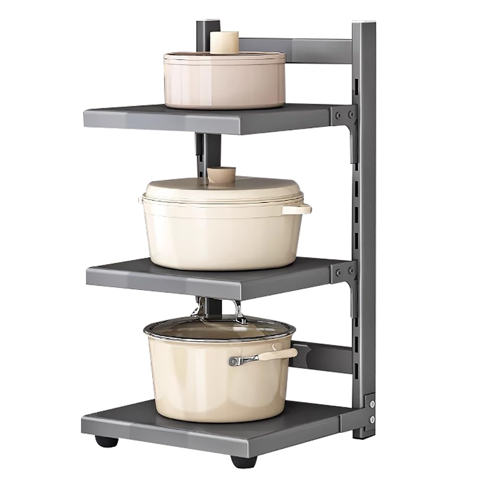 Verstellbare Küchenablagen, robuste Utensilienablage mit Deckelhalter für Arbeitsplatten, Böden, unter Spülbecken und in Nischen (Grau, 42 cm)