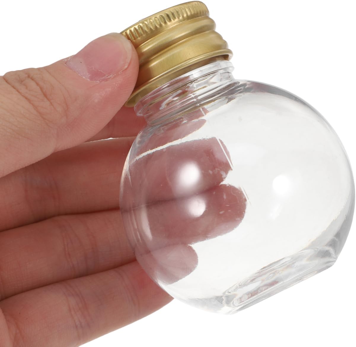 TEHAUX 10 Pack Christmas Booze Balls 50ml – Clear Light Bulb Drink Ornaments with Gold Hanging Caps, Fillable Plastic Shot Bottles for Tree Decorations, Party Drinks DIY Gifting