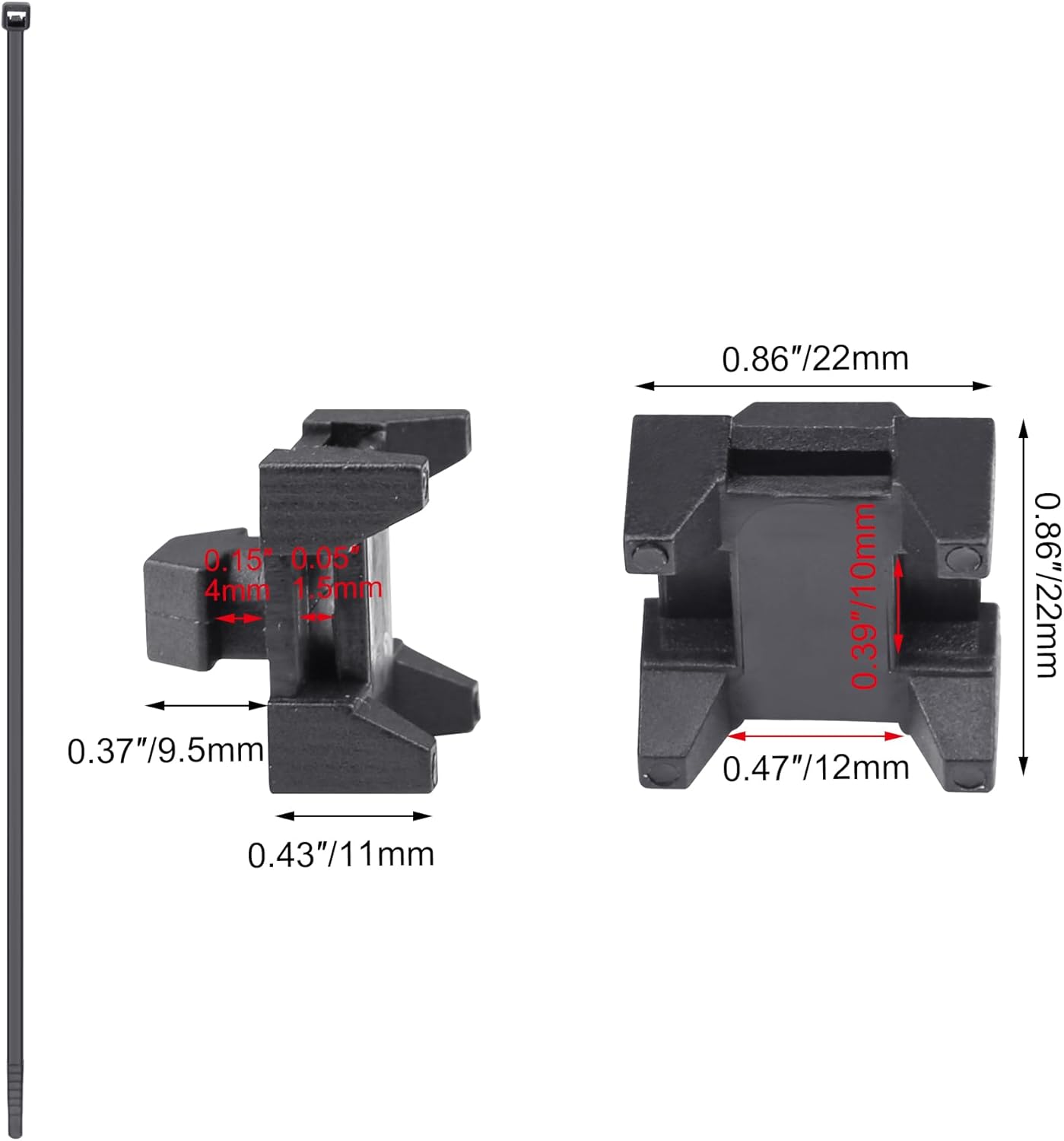 Xadnitu 25 Pieces Plastic Cable Zip Tie Mounting Blocks, Drop-In Base Mounts for 15 or 40 Series Aluminum T-Slot Extruded Profiles Wire Management