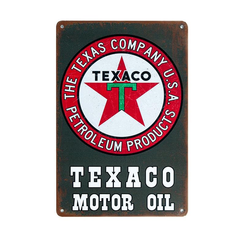 Image of Eazywagon Decorative Retro Metal Signs Wall Plate - 12x8 Inch (Texaco Motor Oil) | Weatherproof Vintage Metal Sign Plate for Cafe, Home, Bar, Garage | Decorative Wall Hanging Sign Board