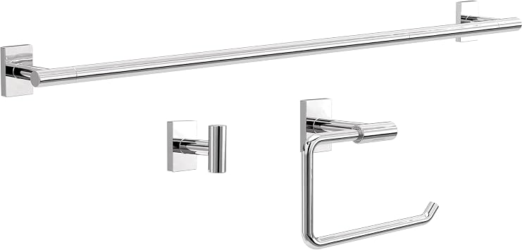 Franklin Brass Hartwell 3-Piece Bathroom Set Polished Chrome 18" + 6" Towel Rack, Toilet Paper Holder/Hand Towel Holder, Hook | 3-Piece Bath Hardware Accessories Set HRT63-PC