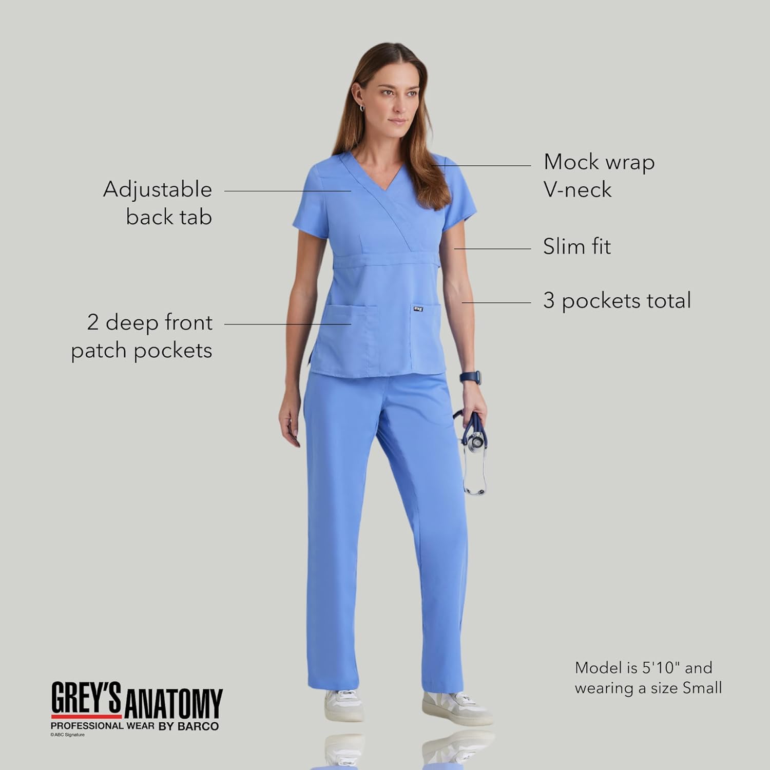 BARCO Grey's Anatomy Scrubs - Riley Scrub Top for Women, V-Neck Super-Soft Women's Scrub Top