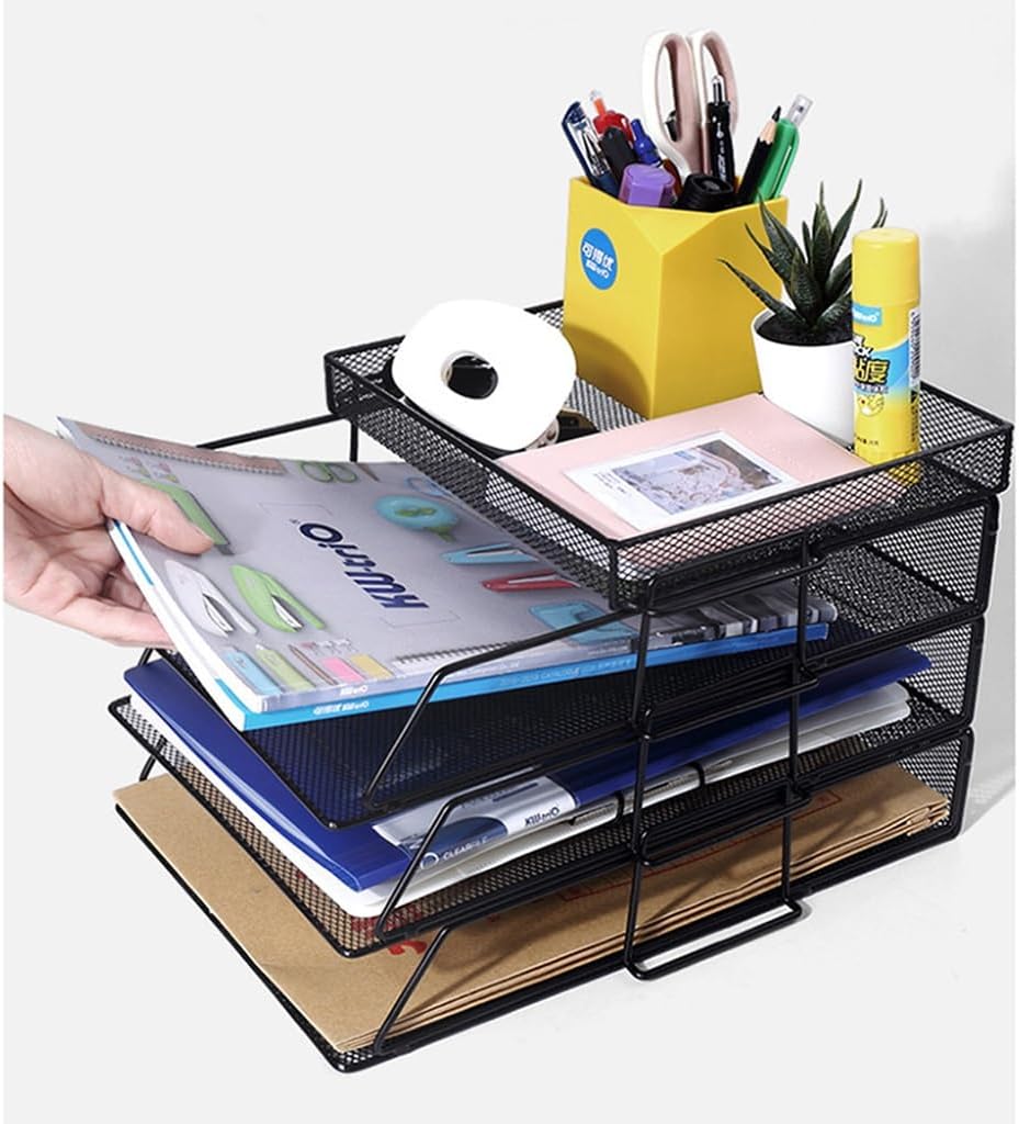 メッシュスタッカブル3段レタートレイファイリングナイザー デスクトップ用 ブラック