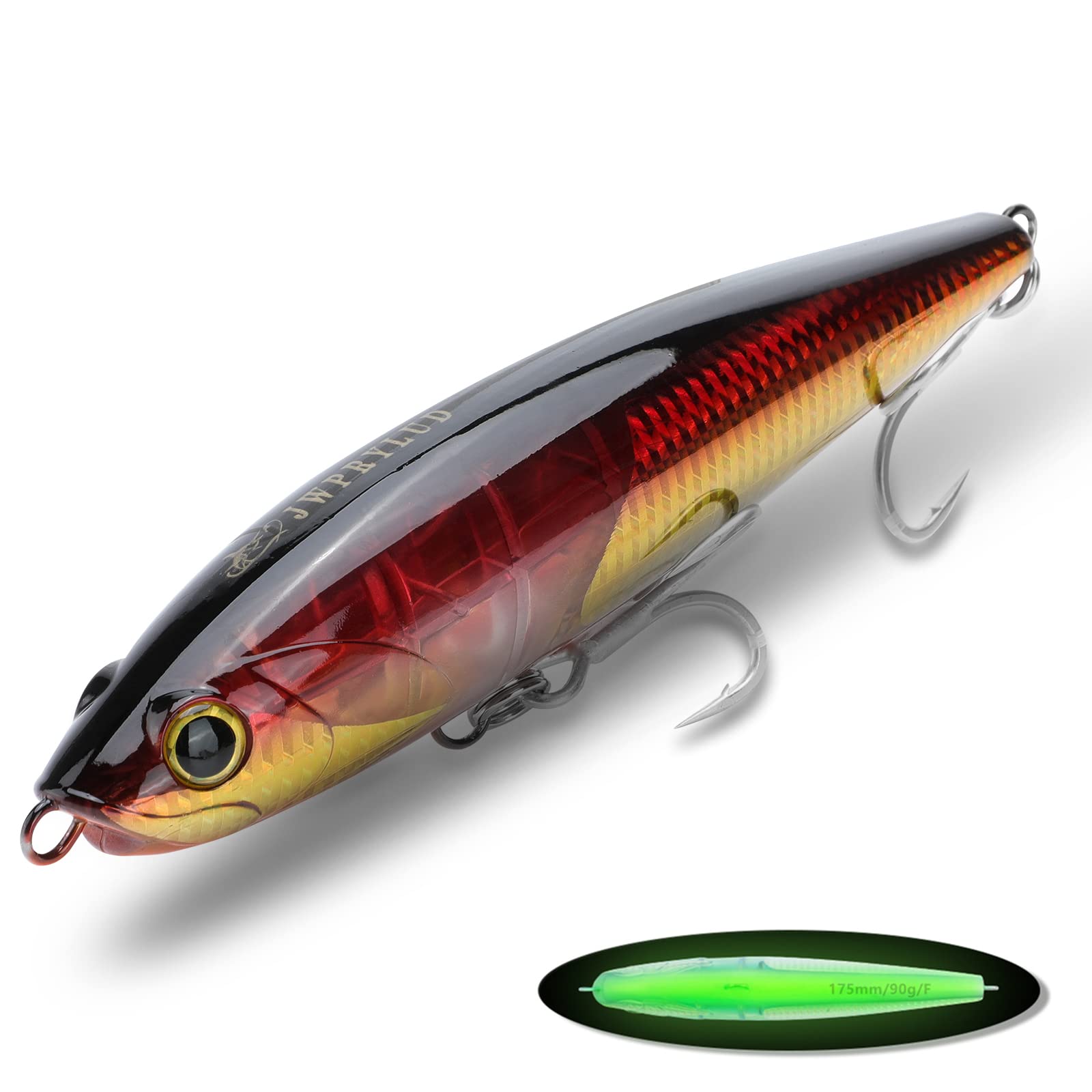 Saltwater Fishing Lures Tuna GT,Large Topwater Pencil Popper Hard Bait 6.9in/3.2oz,Equipped Sharp Sea Water Treble Hooks 4X Strength,Flash Blade Floating Trolling