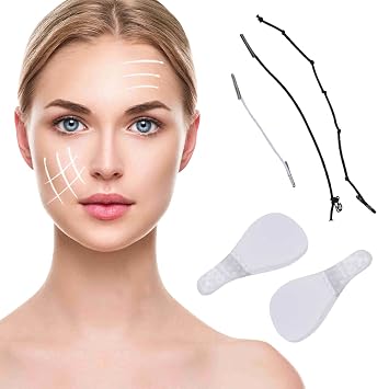 63 Pieces Face Lift Tape Sets, 60 Face Lifting Stickers, Neck and Eye Lift Tapes, with 3 Lifting Ropes, for Instant Face, Neck Lift Reduce Double Chin