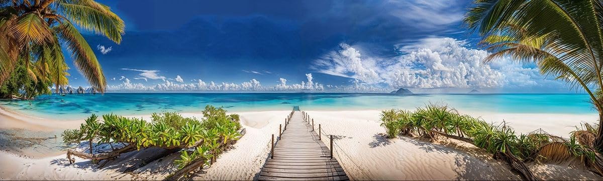 Sabrikas Let Your Creative Spirit Run Free Turquoise/White Tropical Beach Shore Garden Mural, Tapestry & Curtain Waterproof Outdoor Wall Hanging, Ocean Jetty Wall Art & Coastal Fence Decor W236.22 Inches X H70.87 Inches