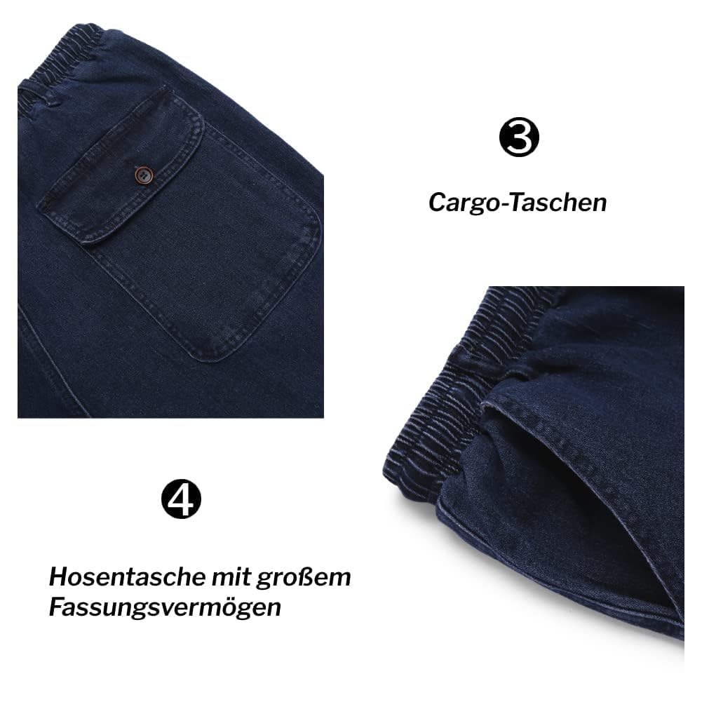 COOFANDY Jeans pour Hommes Jeans Droits Pantalons Pantalons à Enfiler Extensibles Jeans à Enfiler Pantalons en Denim pour Hommes Pantalons de Loisirs Ceinture élastique avec Poches Cargo à Cordon
