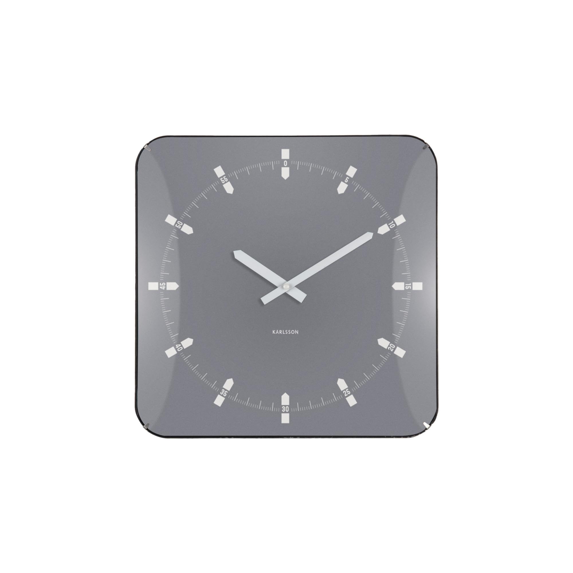 Karlsson Sucinto Dome Square Wall Clock – Modern Minimalist Square Clock with Rounded Corners & Glass Dome – Silent Sweep Movement - 35 x 35 cm (Grey)