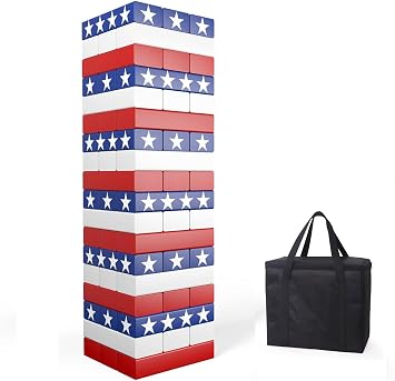 Nattork Giant Tumbling Tower Stack from 1.77Ft to 4+ Ft, Wood Stacking Giant Blocks Game| Made from Premium Pine Wood| Ideal for Family, 54PCS Stars