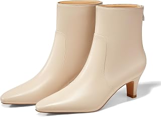 Womens Low Kitten Heel Short Boots Fall Square Pointed Toe Ankle Boots Leather Dress Booties With Zipper