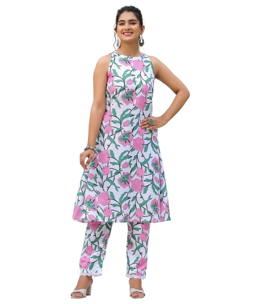 GRECIILOOKS Cotton Kurta Set for Women – Printed Anarkali Kurta with Pants | Elegant Ethnic Outfit Office Look