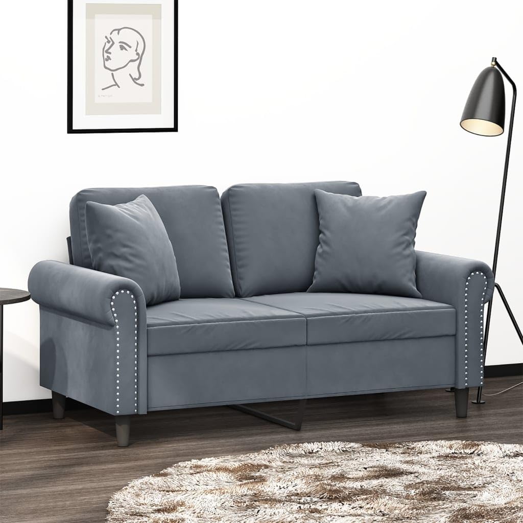 Sofá de 2 plazas de terciopelo gris oscuro de 152 cm con patas de metal