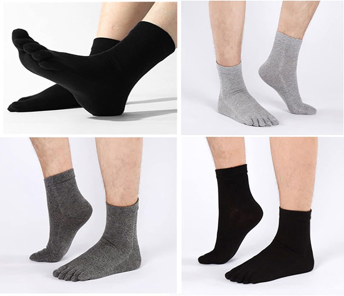 CaiDieNu Mens Toe Socks Cotton Athletic Running Five Finger Crew Socks, 5 Pairs - Image 2