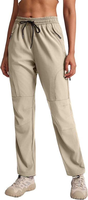 Womens Hiking Pants Quick Dry Water Resistant Lightweight Travel Golf Cargo Safari Pants Zipper Pockets