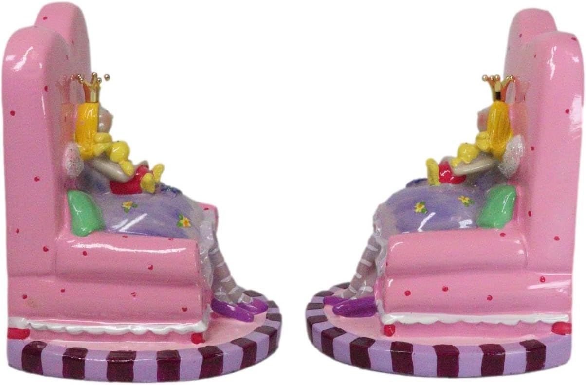Ebros Gift Whimsical Fairy Queen with Bunny and Magic Wand Sitting On Giant Sofa Bookends Decorative 2 Piece Set Figurines Accent (Pink)