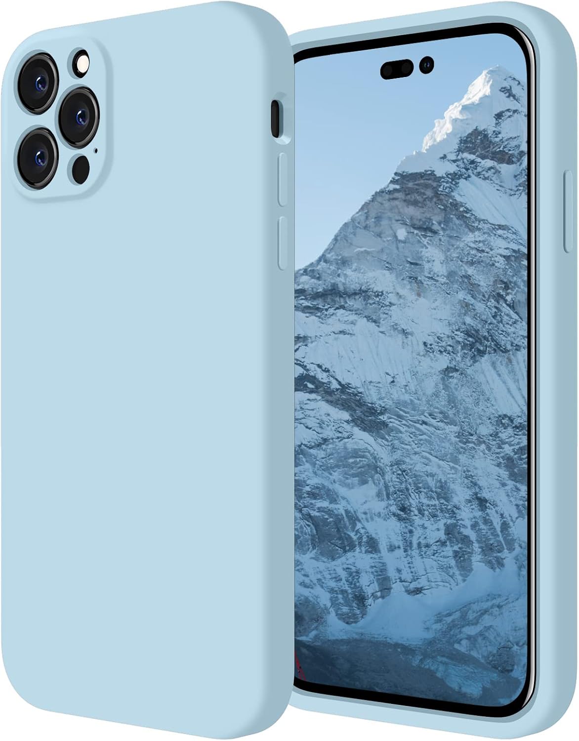 FireNova for iPhone 14 Pro Max Phone Case, Silicone Upgraded [Camera Protection] Case with [2 Screen Protectors], Soft Anti-Scratch Microfiber Lining Inside, 6.7 inch, Sky Blue
