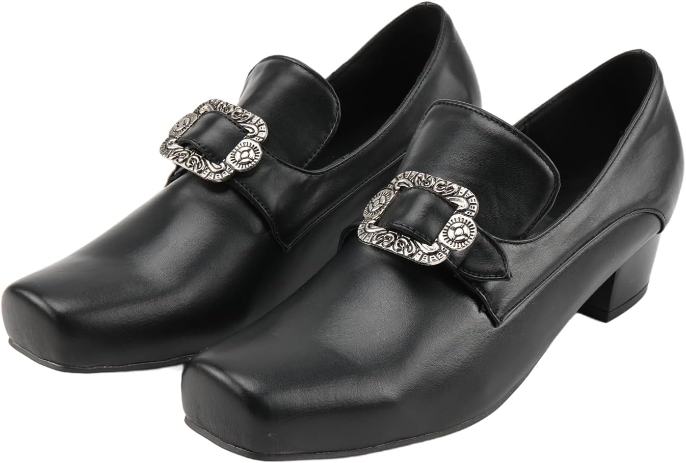 18th Century Men’s Noble Court Shoes Medieval Renaissance Gentleman Costume Footwear Victorian Colonial Formal Leather Shoes with Ornate Buckle