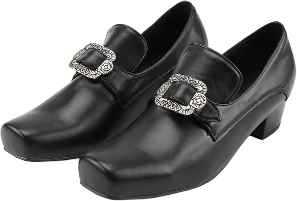 18th Century Mens Noble Court Shoes Medieval Renaissance Gentleman Costume Footwear Victorian Colonial Formal Leather Shoes with Ornate Buckle