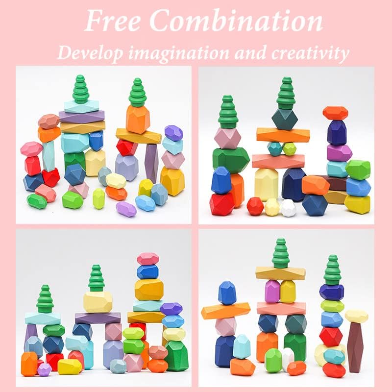 Miniatura 5 de YLTTZH 38 piezas de bloques de piedras de equilibrio de madera para niños pequeños, juguetes de bloques de bloques de piedras de equilibrio de