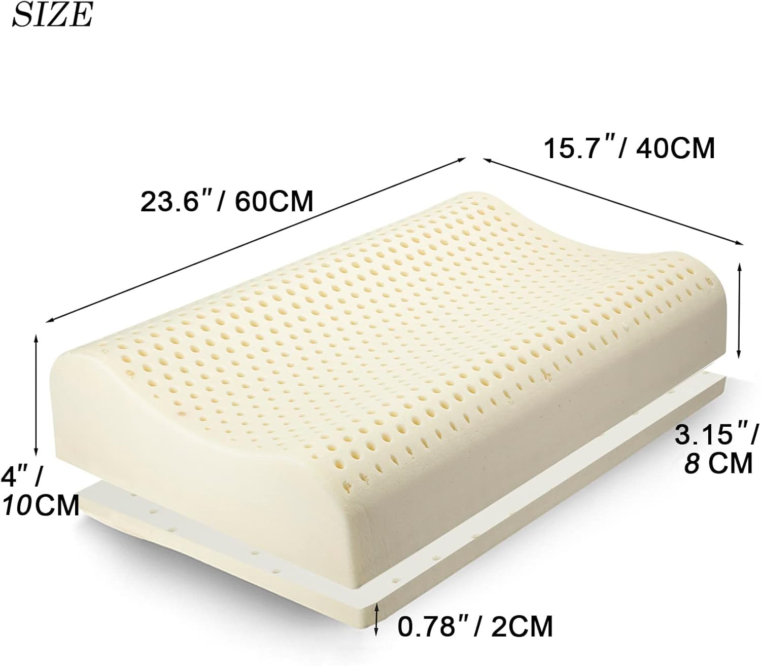 Talatex Almohada ergonómica de látex para aliviar el dolor de cuello y hombros, diseño Dunlop natural ajustable, soporte firme medio, funda transpirable y lavable, regalo perfecto para dormir