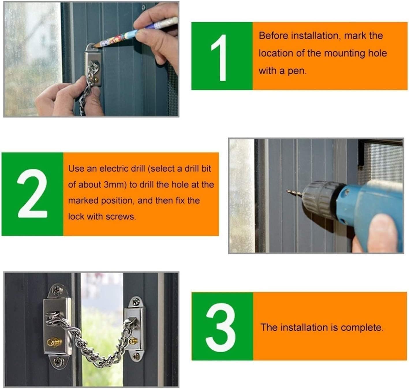 Lucchetto A Catena for Porta In Acciaio Inossidabile | Argento: for porte di casa, hotel e ufficio