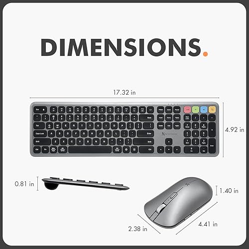 Miniatura 6 de X9 - Combo de teclado y mouse inalámbricos Bluetooth (Bluetooth, 2.4 GHz, USB C con cable), teclado delgado y mouse recargables multidispositivo