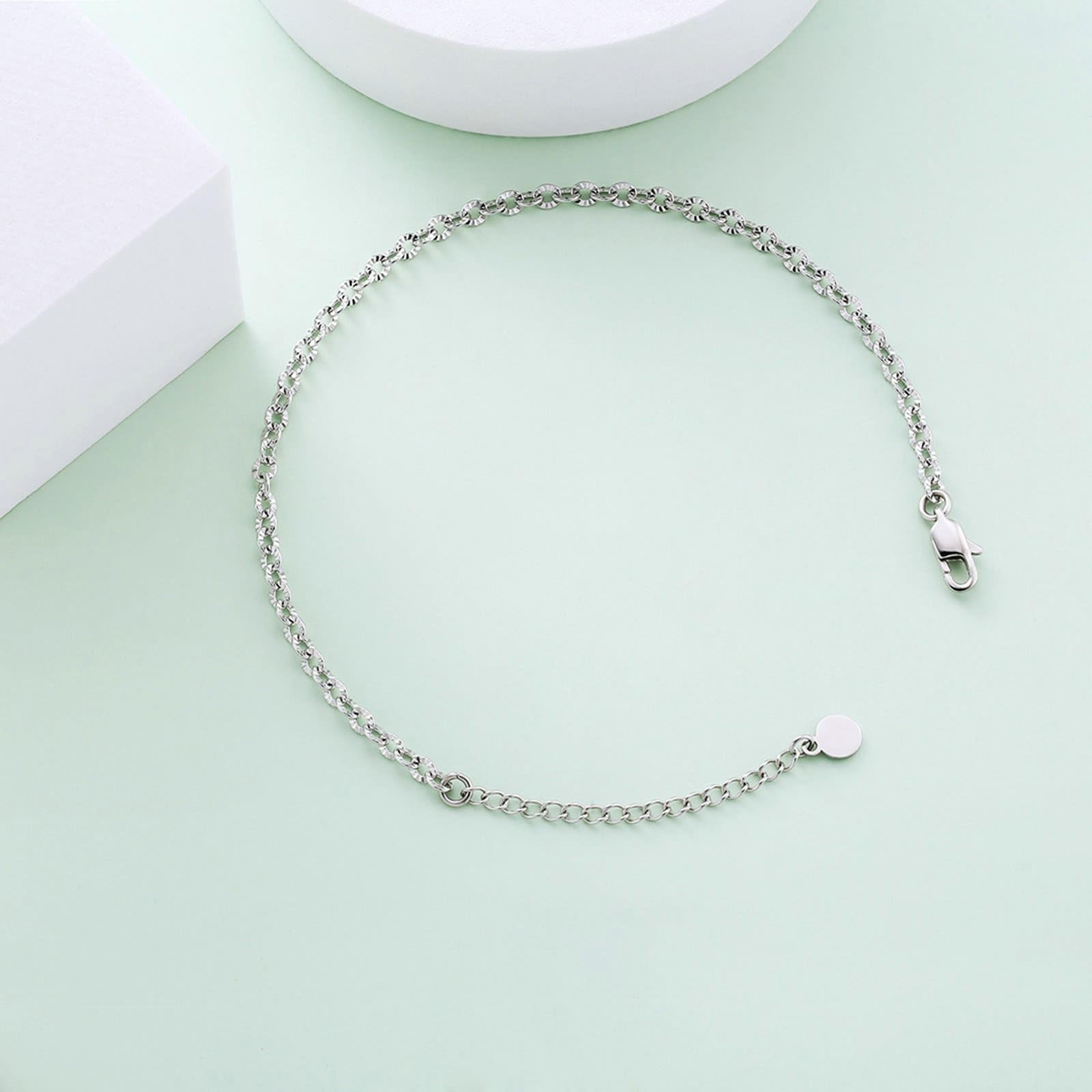 AMDXD Cavigliera da donna in oro bianco e oro bianco 18 carati, collana ovale Y2K Au 750, oro estivo, a piedi nudi, spiaggia, gioielli veri per donne, lunghezza 26,6 cm