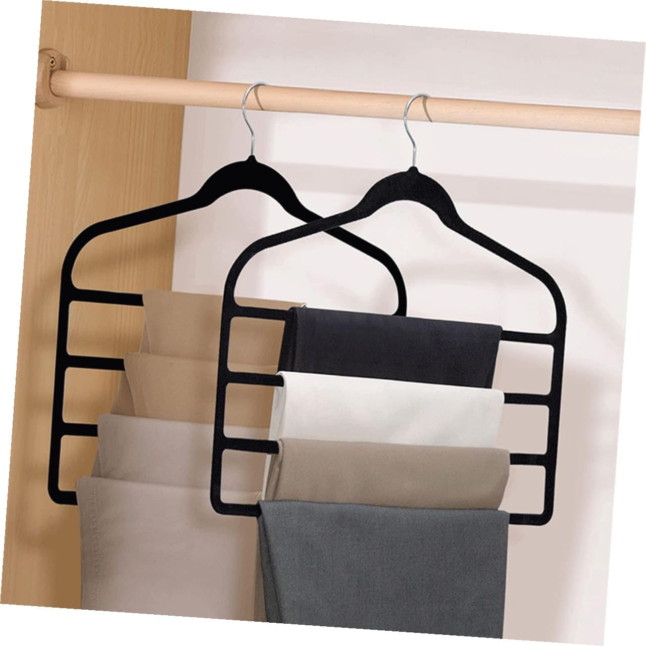 Angoily 5pcs Space-Saving Pants Hangers with Multi-Layer Design for Closet Organization Trousers and Scarf Rack Black Household Clothes Storage