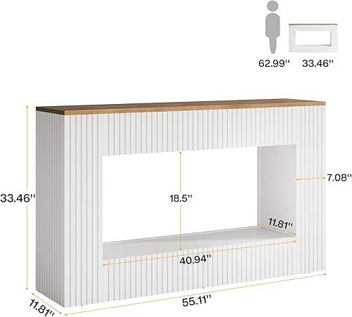 Miniatura 2 de Tribesigns Mesa consola moderna, mesa de entrada de madera de 55 pulgadas con almacenamiento (blanco)