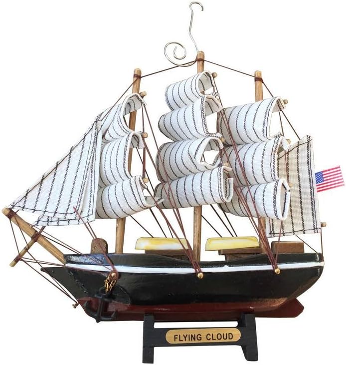 Handcrafted Nautical Decor Wooden Flying Cloud Model Ship Christmas Tree Ornament - Tree Decoration
