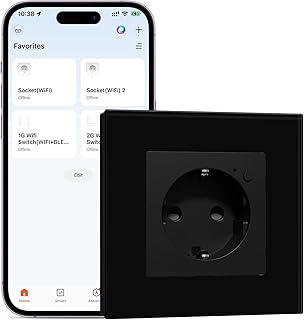 Schuko Wifi Steckdose Smart Glassteckdose, 1 Weg 86 * 86mm Unterputz-Installation APP-Steuerung Arbeit mit Alexa/Google 2.4 GHz, Schwarz