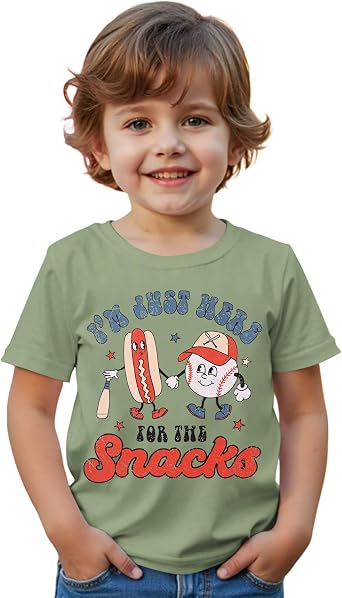 IZYJOY Baseball Shirt Toddler Boy Im Just Here for The Snacks T-Shirt Baseball Fans Tee Game Day Short Sleeve Summer Tops