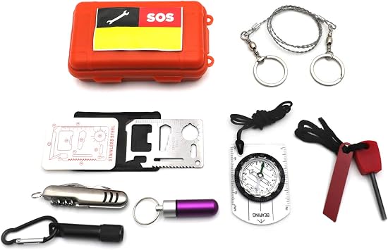 SMT- Sport Camping Outdoor Gear Emergency Tools Box 8 in 1 SOS Help Outdoor Hiking Portable Foldable Survival Kit [P/N ET-OUTDOOR001-RAW]