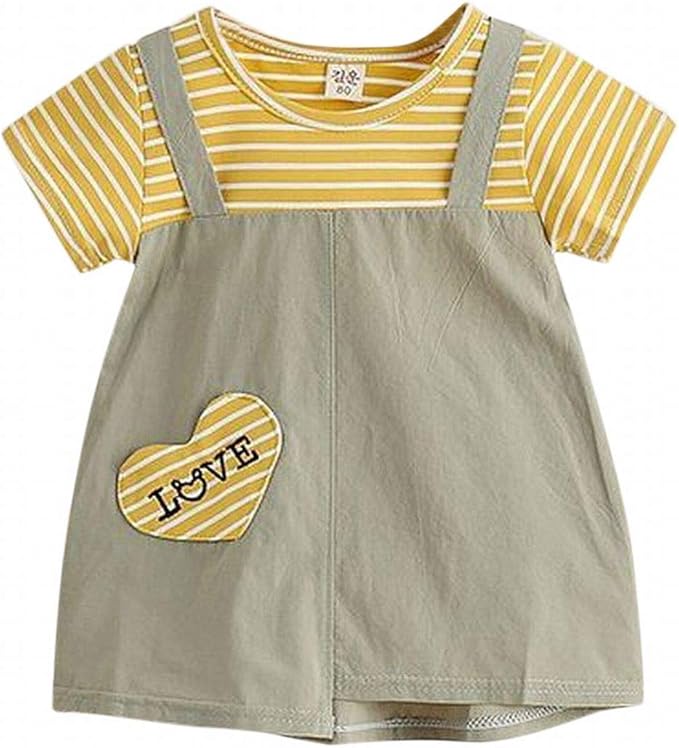 Amazon Co Jp Plus Nao プラスナオ ワンピース チュニック 子供服 キッズ ベビー 重ね着風 半袖 Tシャツ ボーダー ジャンパースカート ハート おしゃれ 服 ファッション小物