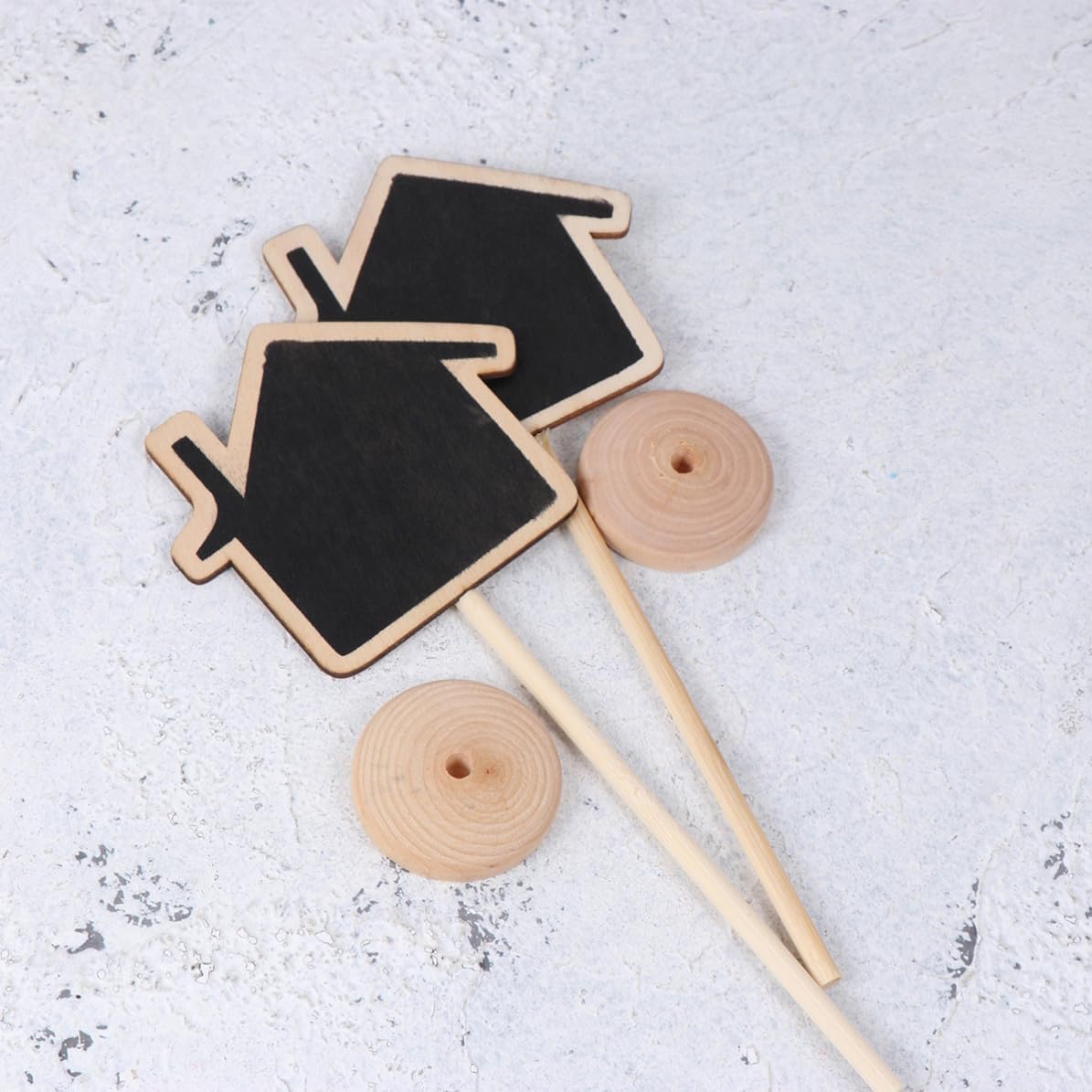 10pcs House Shape Mini Blackboard Message Board with Base, Birch Wood