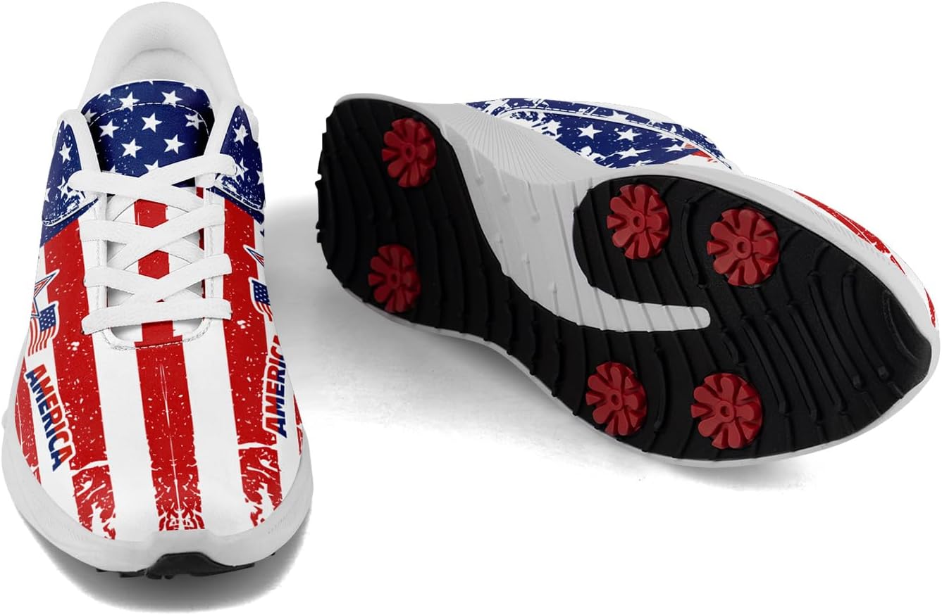 American Flag Golf Shoes for Men Women, USA Patriotic Spikeless Golf Sneakers America's 250th Non-Slip Golf Trainers