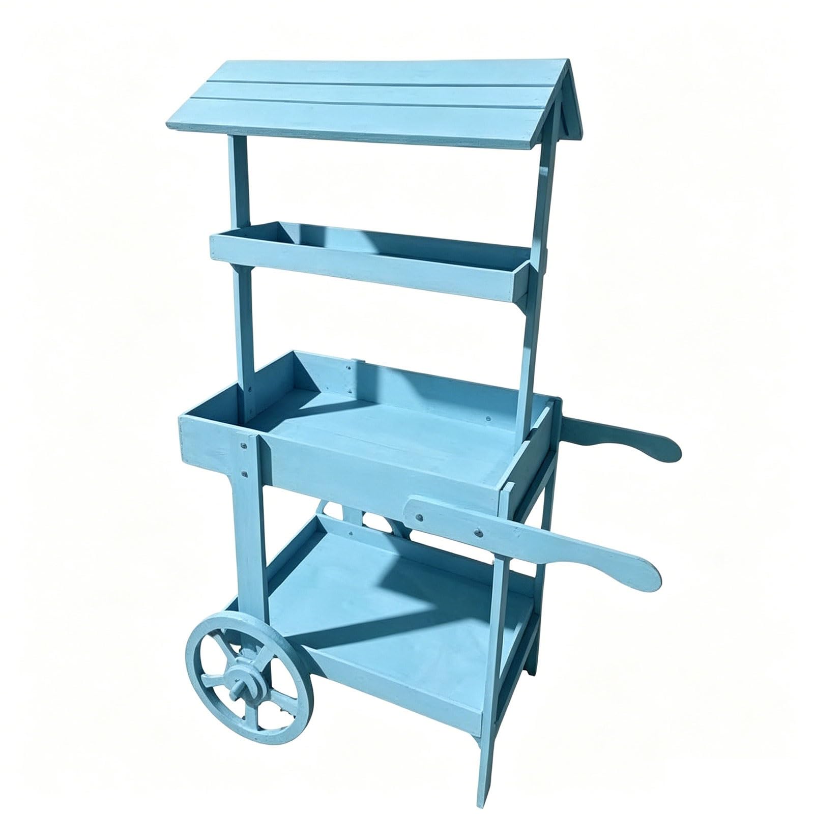 Questo Carrello portafiori in Legno con Ruote, Carrello Scorrevole per Esposizione, Carrello Rustico per Caramelle, Fiori, Caramelle, bomboniere, Articoli Artigianali (Blu)