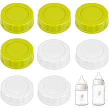 8-Pack Bottle Caps Compatible with Evenflo Wide Neck Bottles, Spill-Proof Travel & Storage Replacement Lids, Leak-Resistant&Easy-to-Clean,Also Fit for Lansinoh Wide Neck Glass BottlesWhite/Green