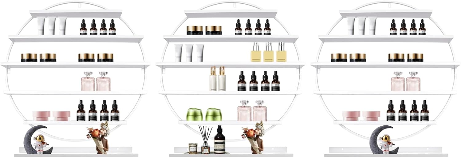 Nail Polish Rack Organizer, Wall Mounted Round Shape Nail Polish Storage Rack, Metal Nail Polish Organizer Nail Polish Wall Shelves for Home Spas Nail Salon (White)