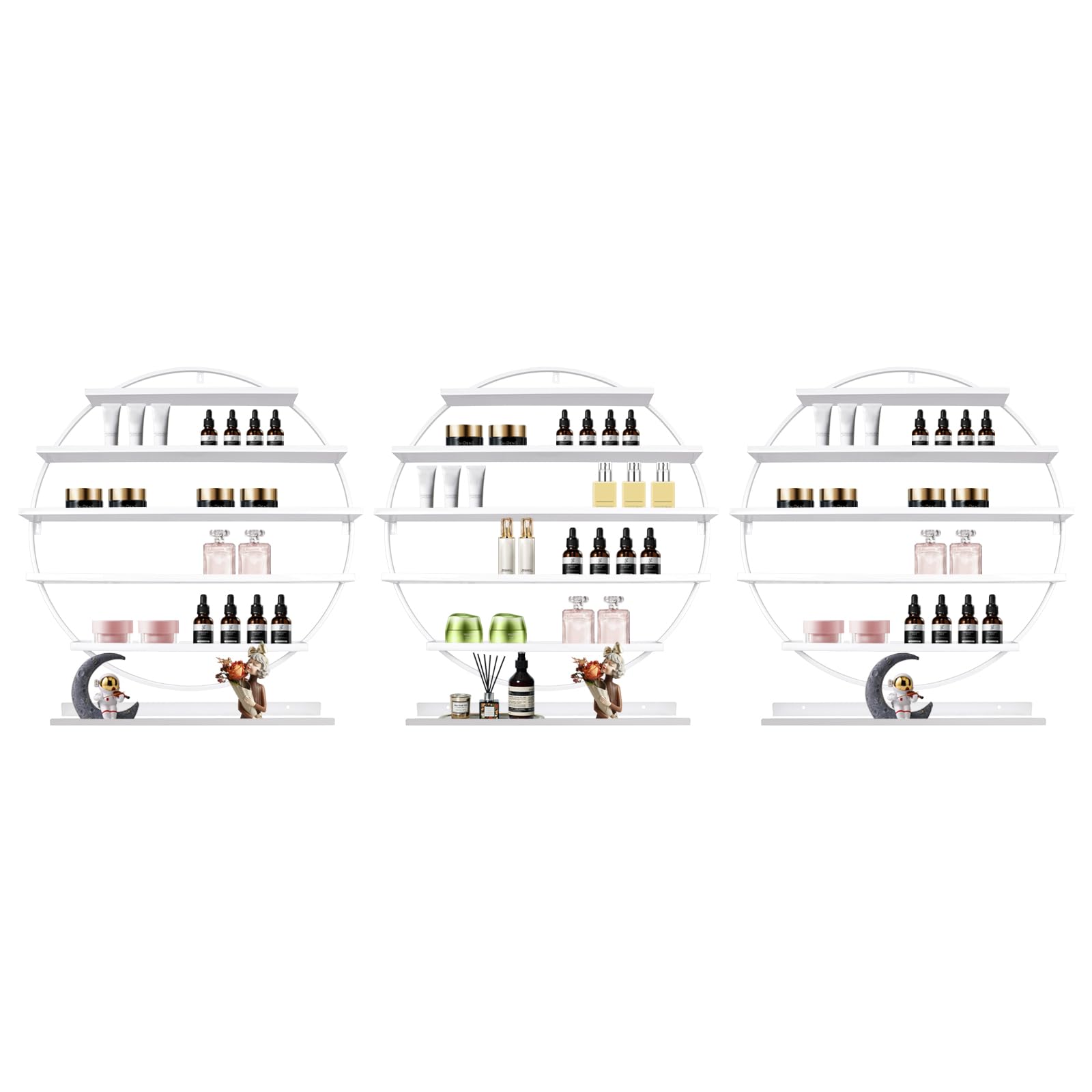 FFanhia 5 Tiers Wall-Mounted Nail Polish Storage Racks, Metal Nail Polish Holder Round Nail Polish Display Rack Cosmetic Display Case Wall-Mounted