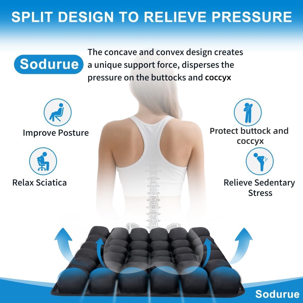 Condition photo showing New/Like New for sodurue travel cushion airplane seat,airplane seat cushion for long flights,press type air inflatable wheelchair seat cushion,49 airbags,for car,office,stadium,ergonomic comfort support,heavy duty