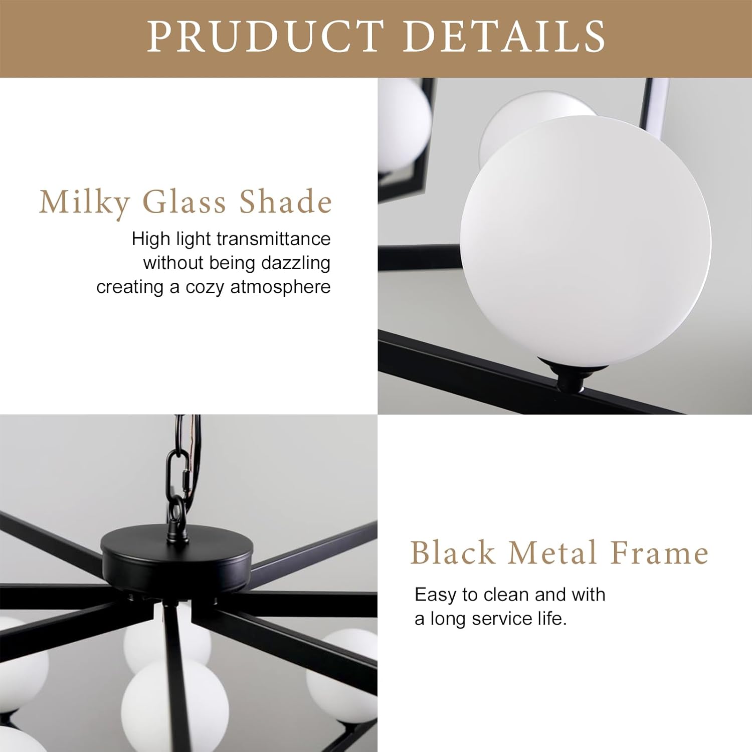 Black Chandelier Square Dining Room Light Fixture with White Glass Shades 12-Light Geometric Chandeliers Over Table 37'' Farmhouse Modern Living Room Lighting Entryway Chandeliers High Ceiling