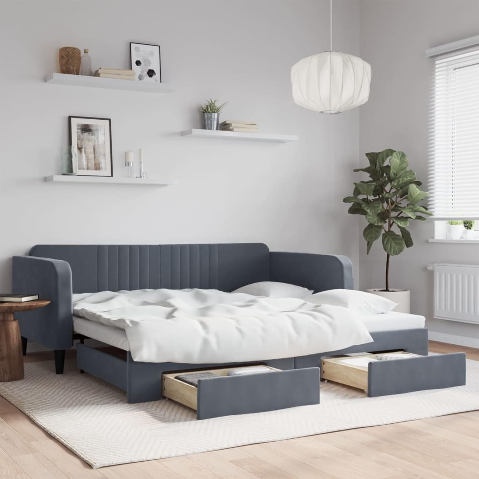 ATOMSTACK MAKER Divano letto pieghevole 2 in 1 con 2 cassetti portaoggetti, rivestito in velluto grigio scuro, 223 x 110 x 75 cm, ideale per gli ospiti, materassi non inclusi