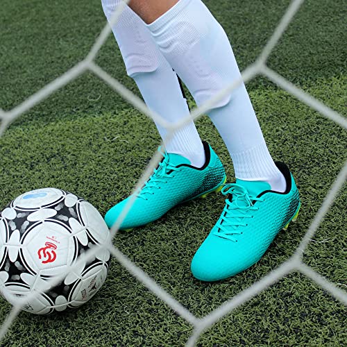 Hawkwell Men's Athletic Soccer Shoes Big Kids Youth Outdoor Training Firm Ground Soccer Cleats, Green Pu, 10 M Us #TOP2