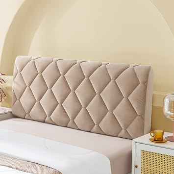 EFELIM Velvet Bed Headboard Slipcover for Full Queen Cal King, Quilted Bed Headboard Cover Thicken Upholstered Headboard Slipcover Decor Dustproof Protector Cover Coffee,160cm/63in